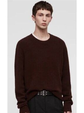 ALL SAINTS Hawk Crew Sweater Wool Yak Blend Burgundy Men's Medium Minimalist